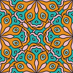 Abstract seamless pattern with mandala flower. Mosaic, tile, polka dot. Floral background.