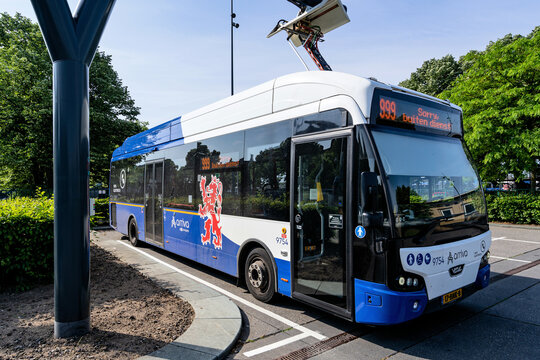 VENLO, THE NETHERLANDS - MAY 22, 2022: Arriva Limburg VDL Citea LLE-115 Electric bus at charging station