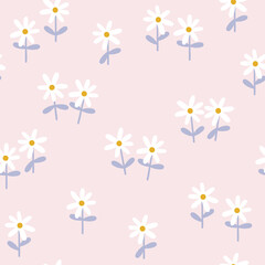 Pastel seamless pattern with white flowers. Cute childish print. Vector hand drawn illustration.