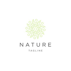 Green nature botanical line logo icon design template