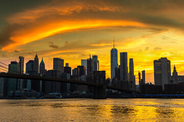 Brooklyn Bridge and Manhattan at sunset