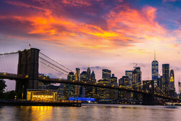 Brooklyn Bridge and Manhattan at sunset