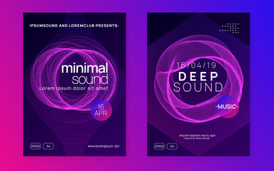 Neon club flyer. Electro dance music. Trance party dj. Electronic sound fest. Techno event poster.