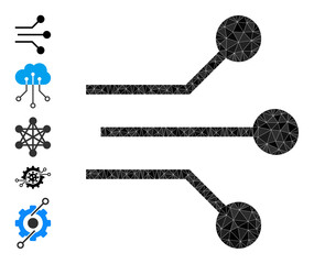 Vector low-poly circuit links icon illustration is designed with chaotic filled triangle items. Triangle circuit links polygonal icon vector illustration.