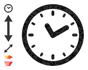 Vector triangulated clock icon illustration is designed from chaotic filled triangles. Triangulated clock polygonal icon vector illustration. Flat geometric polygonal illustration based on clock icon.