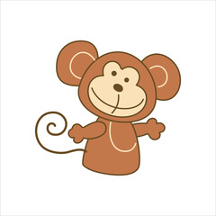Cute smiling monkey toy.  Isolated avatar character. Vector illustration.