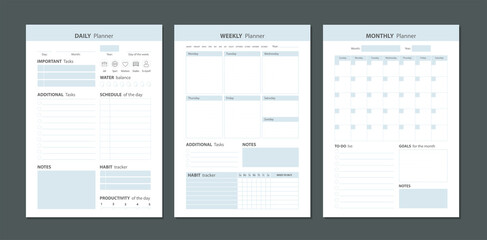 A set of planners for the day of the week for the month for planning business in the study - obrazy, fototapety, plakaty