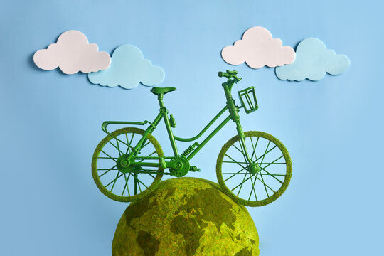 World Bicycle Day. Green bicycle and world. Environment preserve.
