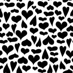 Fototapeta premium Seamless pattern of cute hearts of black colors on a white background. Wallpaper for season decoration, wrapping paper, clothing prints. Vector illustration.