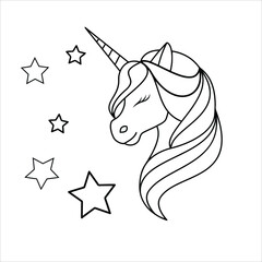 Unicorn coloring page |Unicorn vector illustration |  coloring book page for kids and adults Unicorn icon Vector outline for coloring 