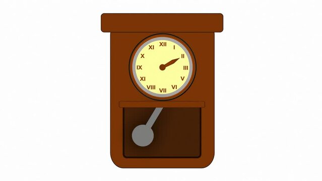 Vintage drawn clock with a pendulum on a white background