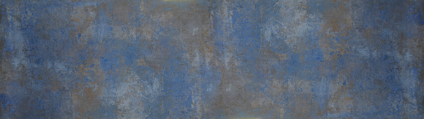 Old brown blue rusty vintage worn shabby ornate patchwork motif porcelain stoneware tiles stone concrete cement wall texture background banner panorama
