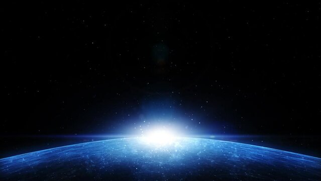 Abstract dark blue universe with horizon light loop animation.