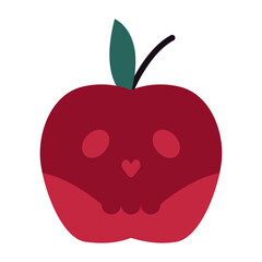 Cartoon poison apple for fairy tale Snow White and seven dwarfs. Flat style fruit for Halloween party. Vector illustration.