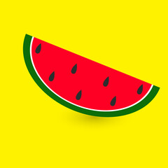 Watermelon slice on yellow background.
