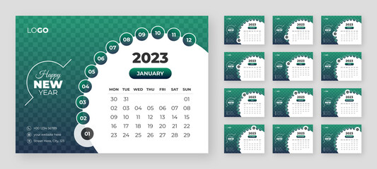 Monthly calendar for 2023 year. Week Starts on Monday. - obrazy, fototapety, plakaty