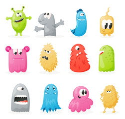 Set of vector cartoon funny isolated monsters.