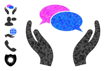 Vector lowpoly conversation care icon illustration is constructed from chaotic filled triangle parts. Triangle conversation care polygonal icon vector illustration.