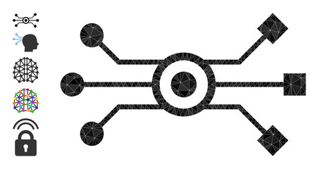 Vector triangulated circuit network icon image is designed from randomized filled triangle items. Triangulated circuit network polygonal icon vector illustration.