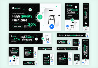 Web Banner Template Set with Moden Furniture Sale - obrazy, fototapety, plakaty