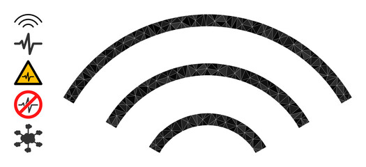 Vector lowpoly sound waves icon image designed with chaotic filled triangles. Triangle sound waves polygonal icon vector illustration. Flat geometric lowpoly illustration based on sound waves icon.