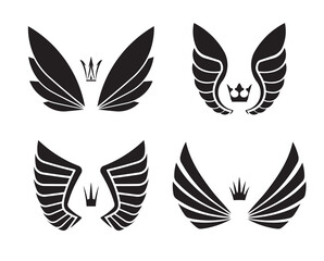 Fototapeta na wymiar Set of four pairs of wings with crowns..