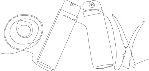 Continuous drawing of one line of bottles with oil or honey or lemon or lime juice for scrubbing and body skin care with natural herbal skin care products, top view of ingredients. Vector illustration