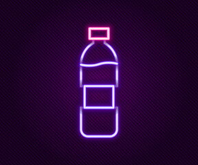 Glowing neon line Bottle of water icon isolated on black background. Soda aqua drink sign. Colorful outline concept. Vector