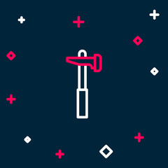 Line Hammer icon isolated on blue background. Tool for repair. Colorful outline concept. Vector
