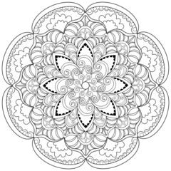 Colouring page, vector. Mandala 29, ethnic pattern, object isolated on white background.