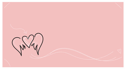 Simple valentine's day concept delicate card. Copy text space on right. White lines. Love heart design.