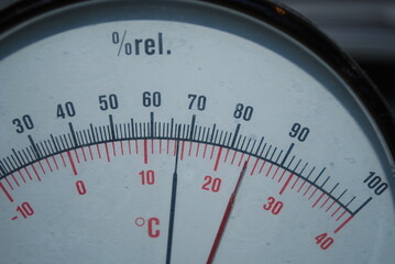 thermometer and hygrometer, white background, black letters and numbers, technique, technology,...
