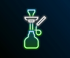 Glowing neon line Hookah icon isolated on black background. Colorful outline concept. Vector