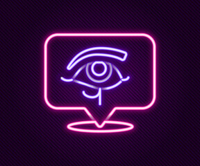 Glowing neon line Eye of Horus icon isolated on black background. Ancient Egyptian goddess Wedjet symbol of protection, royal power and good health. Colorful outline concept. Vector