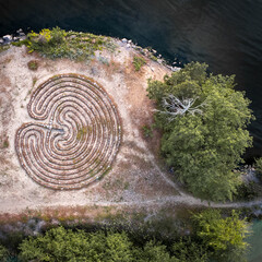 Aerial view of stone labyrinth