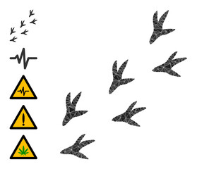 Vector triangulated bird steps icon illustration is designed with randomized filled triangle items. Triangulated bird steps polygonal icon vector illustration.