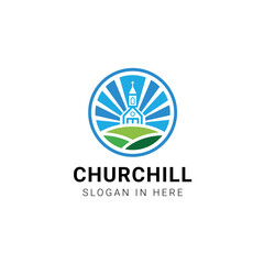 Church with bright effect logo design illustration