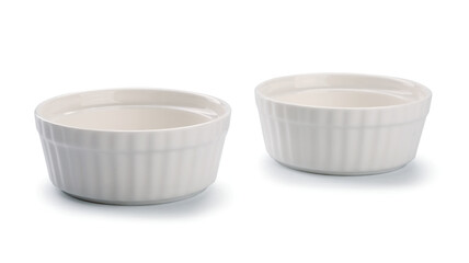 Empty white cylindrical ceramic bowl isolated on white background