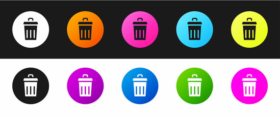 Set Trash can icon isolated on black and white background. Garbage bin sign. Recycle basket icon. Office trash icon. Vector