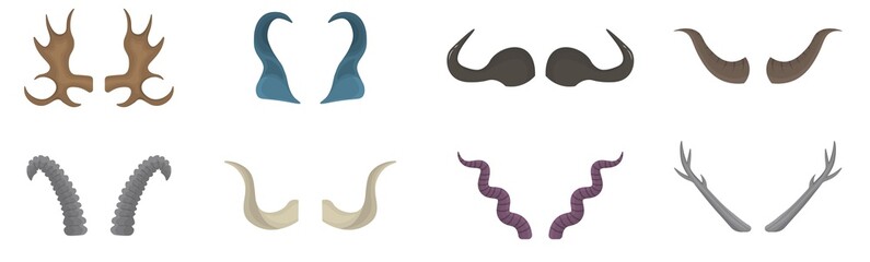 Set of horn animals or devil, demon, satan