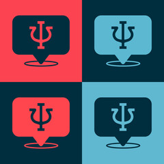 Fototapeta premium Pop art Psychology icon isolated on color background. Psi symbol. Mental health concept, psychoanalysis analysis and psychotherapy. Vector