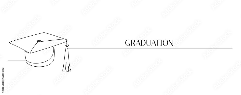 Leinwandbilder one continuous line drawing of graduation hat. studying graduate thin symbol in simple linear style.