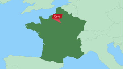 Map of France with pin of country capital.