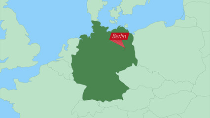 Map of Germany with pin of country capital.