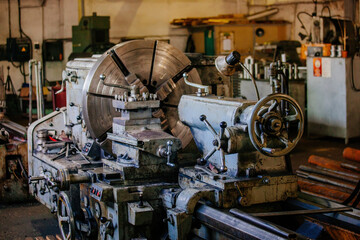 Lathe in the metalworking workshop