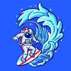 astronauts surf with big waves