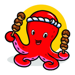 octopus mascot holding japanese dango