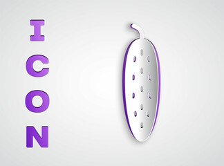 Paper cut Fresh cucumber icon isolated on grey background. Paper art style. Vector
