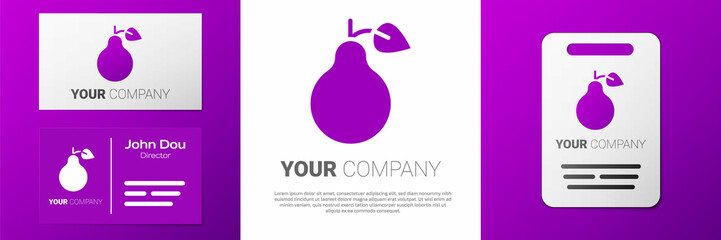 Logotype Pear icon isolated on white background. Fruit with leaf symbol. Logo design template element. Vector