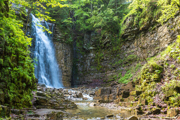 Waterfall in Carpathian mountain